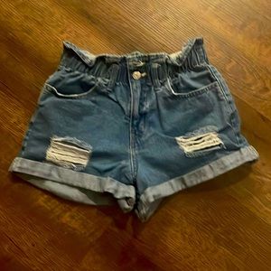 Forever 21 distressed High rise paper bag denim shorts size Small